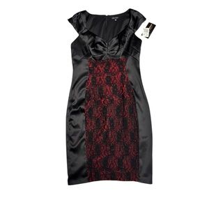 Signature by Sangria Black Red Lace Sheath Midi Pencil Dress Size 12 Vampire NWT